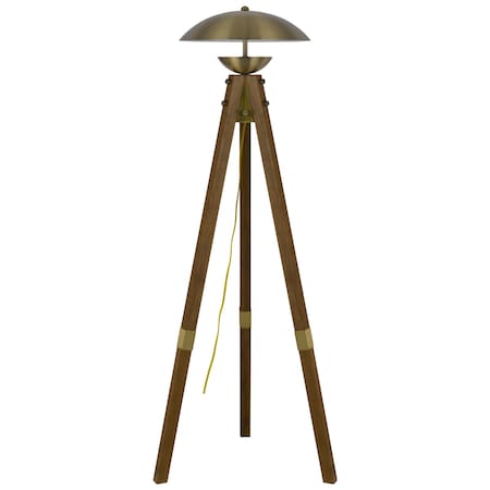 Homeroots 55" Brass Tripod Floor Lamp With Antiqued Brass Dome Shade 526335