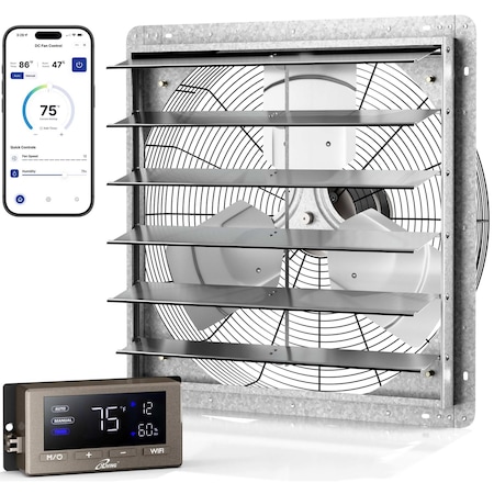 Iliving 24 in Smart Wall Mounted Shutter Exhaust Fan, 4244 CFM, 12-Speed, WiFi App Control Ventilation ILG8SF24V-DC
