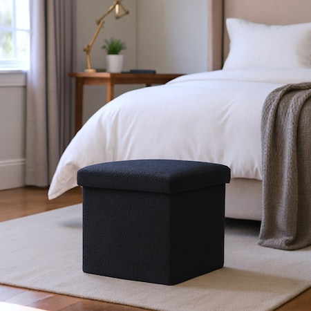 Homeroots 12" Black Boucle Cube Storage Ottoman 590484