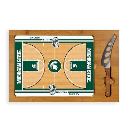Picnic Time Family Of Brands NCAA Michigan State Spartans Basketball Court Icon Glass Top Cutting Board & Knife Set 910-00-505-355-0