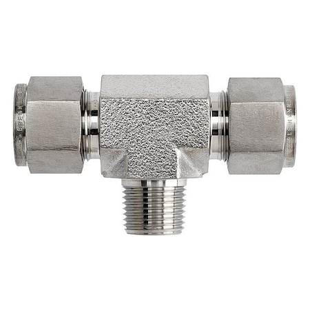 Brennan Industries Tee, SS, Comp 1/2", Comp 1/2", MNPT 3/8" NS2601-08-08-06-SS
