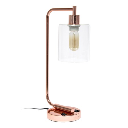 Homeroots 19" Rose Gold Iron Lantern USB Table Lamp With Clear Cylinder Shade 646031