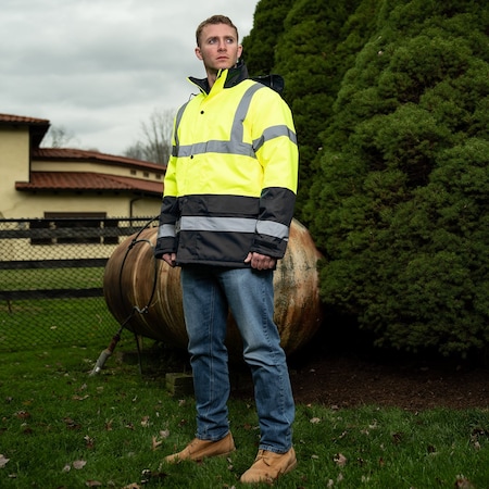 Game Workwear HI-Vis Parka Jacket, 100% Polyester 300 Denier Oxford PU Heavy Duty Fabric, Hi Vis Lime, XL 1865E