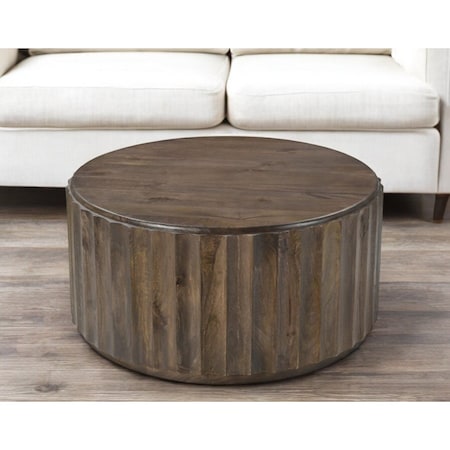 Homeroots 36" Brown Solid Wood Round Drum Coffee Table 565307