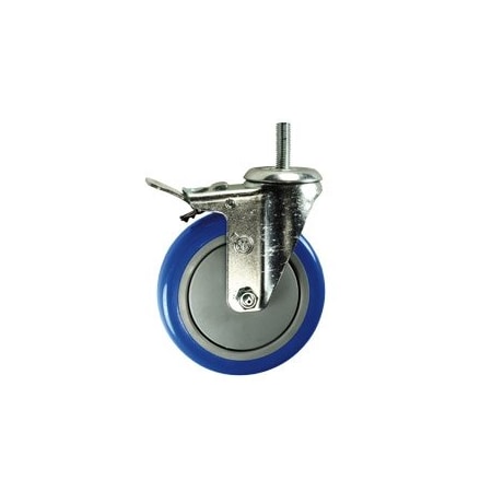 Service Caster 5 Inch SS Blue Polyurethane 10mm Threaded Stem Caster with Total Lock Brake SCC-SSTSTTL20S514-PPUB-BLUE-M1015