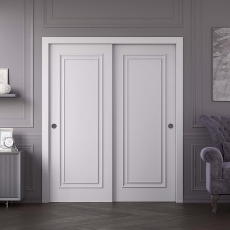Sartodoors Sliding Closet Bypass Doors 84x84 inches White Solid Core Modern Interior ROYAL9811DBD-EMAL-8484