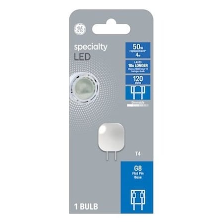 Ge LED Bulb, Specialty, T4 Lamp, G8 Lamp Base, Dimmable, Clear, Soft White Light, 3000 K Color Temp 93129011