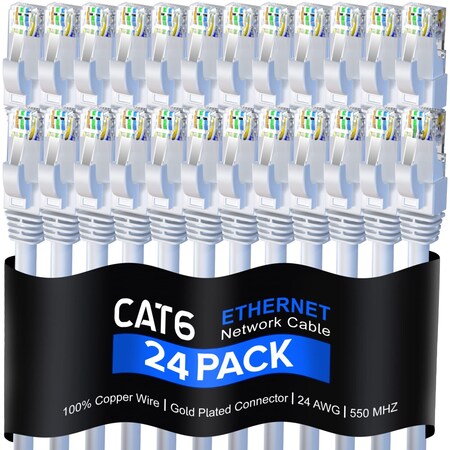 Maximm Cat6 Ethernet Cable 15ft 10Gbps 550MHz UTP, 24PK, White, 24PK CAT6-15FT-24PK-WHITE