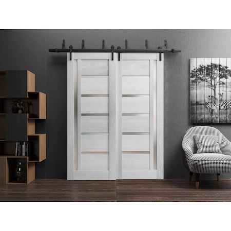 Sartodoors Sliding Closet Frosted Glass Barn Bypass Doors Grey 72x80 (2* 36x80) Solid Core Modern Interior QUADRO4088BBB-OAK-72