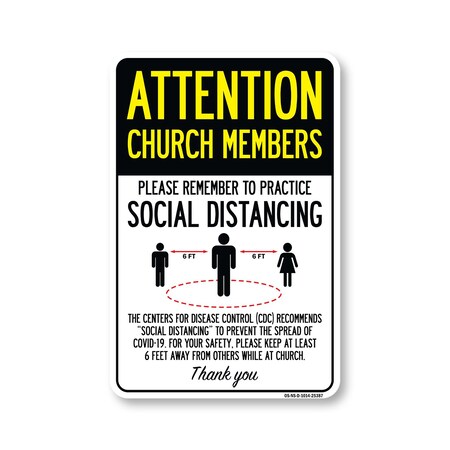 Signmission Public Safety Sign, Church Members Practice Social Distancing, 14in X 10in Decal, OS-NS-D-1014-25387 OS-NS-D-1014-25387