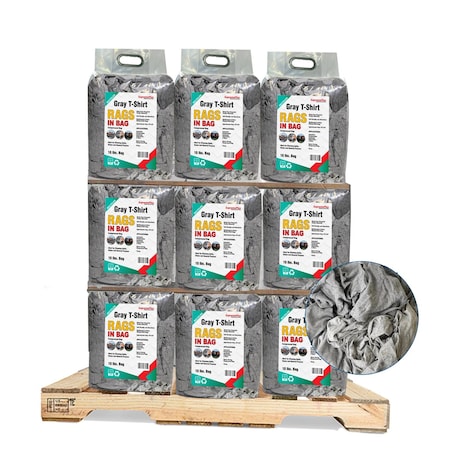 Supremeplus Recycled Gray Knit T-Shirt Cleaning Rags, 960 lbs. Pallet, 96 x 10 lbs. Bags, 96PK SP-0493