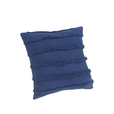 Homeroots Set of Two Navy Blue Ribbed Cotton Throw Pillow With Fringe, 2PK 554610