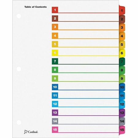 Cardinal Brands Cardinal OneStep Printable T.O.C. Divider, Printed 1, 15, 9"x11", 15 Tabs, White/Multicolor 61518