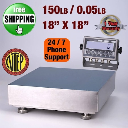 Prime Systems New 18"x18" Platform Scale 150x0.05 lbs Stainless Steel with indicator NTEP PS-1818-NTEP-platform