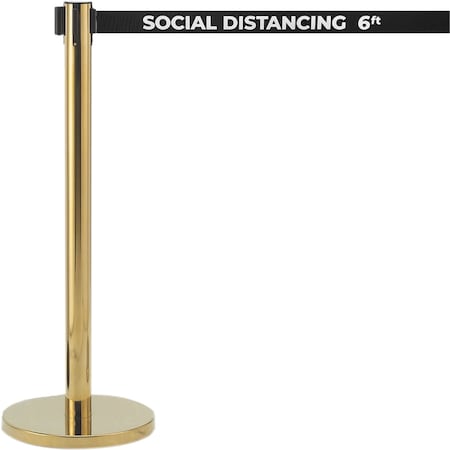 Aarco Belt Barrier System, Brass Finish/Black Belt w/White Print, 7 ft Length, Brass HB-7PBK