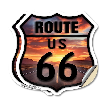 Signmission Route Us 66 Sunset, 12 inch X 12 inch, Vinyl Decal, 2PK SHI-D-2PACK-12-482