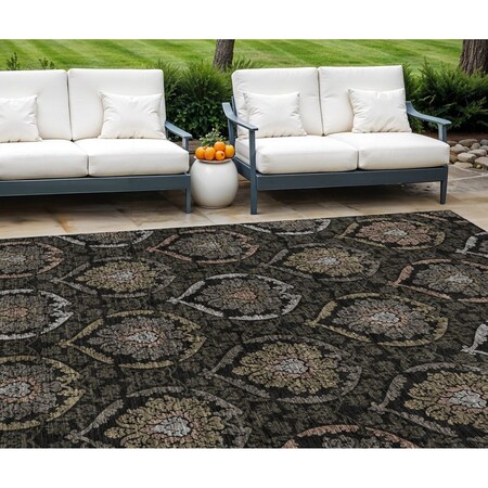 Homeroots 9' X 12' Black Gray And Brown Medallion Washable Indoor Outdoor Area Rug 587696