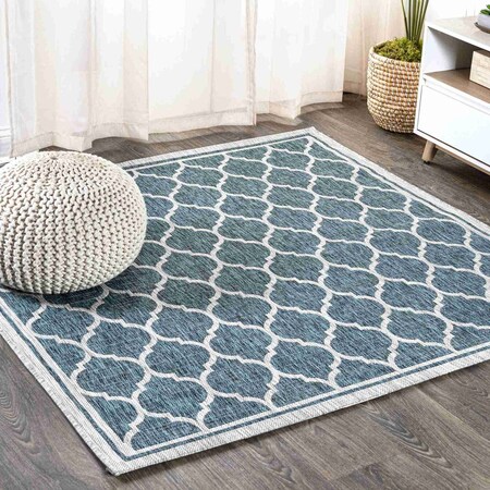 Jonathan Y Trebol Moroccan Trellis Textured Weave Teal/Gray 8 ft Square Indoor/Outdoor Area Rug SMB109E-8SQ