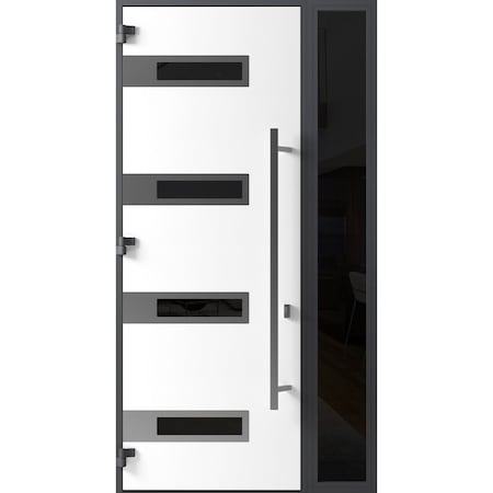 Vdomdoors Front Exterior Prehung Steel Door, Ronex 0131 Black Enamel, W36+12" x H96", Right hand Inswing RONEX0131EXD-BLK-W36+12xH96-RH-I