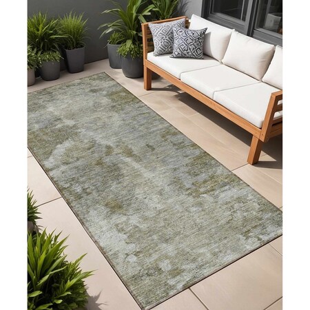 Homeroots 8' Runner Green Abstract Washable Non Skid Indoor Outdoor Runner Rug 564225