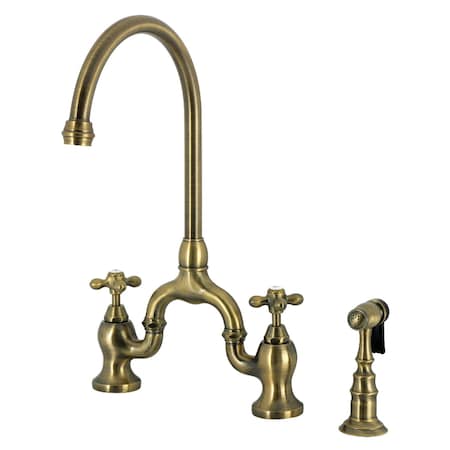 Kingston Brass Bridge Kitchen Faucet with Brass Sprayer, Antique Brass KS7793AXBS