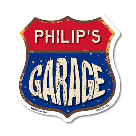 Signmission Philip's Garage, 12 Inch X 12 Inch, Aluminum Metal Sign SHI-A-12-383-PHILIP