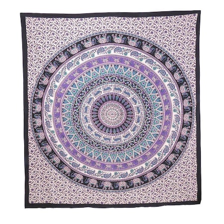Homeroots 92" X 84" Purple Black And White Mandala Cotton Hanging Tapestry 397417