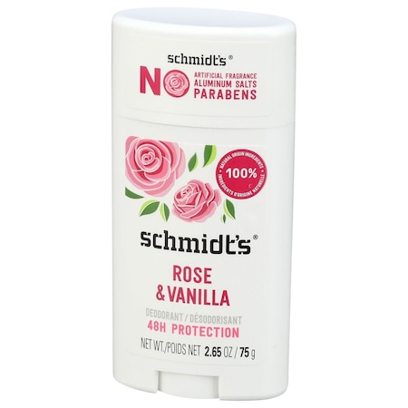 Schmidts Rose and Vanilla Deodorant Stick, 2.65 Ounce 859139006083