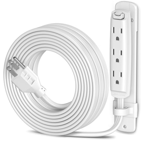 Maximm 25ft 16AWG Straight Plug 3-Outlet Extension Cord w/ Bracket, UL, White ADW-180-C3F25-16W0-WM