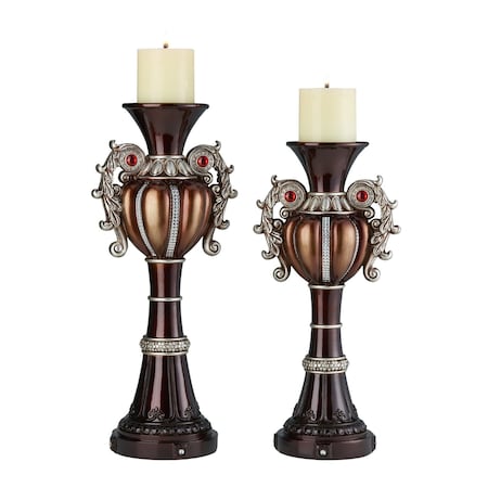 Homeroots Set Of Two Bronze Tabletop Urn Shape Pillar Candle Holders, 2PK 468341