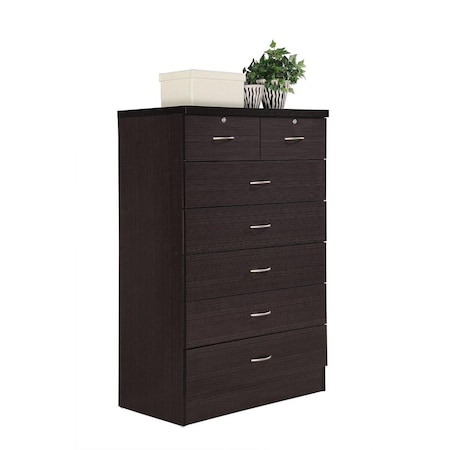 Hodedah 7-Drawer Chest with Locks On 2-Top Drawers - Chocolate HI70DR CHOCOLATE