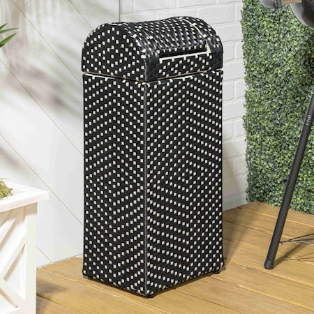 Happimess Darla 14.27-Gallon All-Weather Wicker/Metal Swing Top Hideaway Outdoor Trash Can, Dark Navy/White HPM1201E