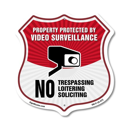 Signmission Video Surveillance Shield Sign Property, 18 Inch X 18 Inch, Plastic Sign SHI-P-18-472