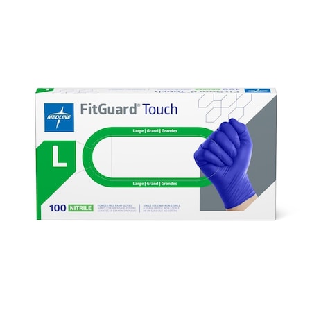Medline FitGuard Touch Powder-Free Nitrile Exam Gloves, Size L, 100PK FG100LH