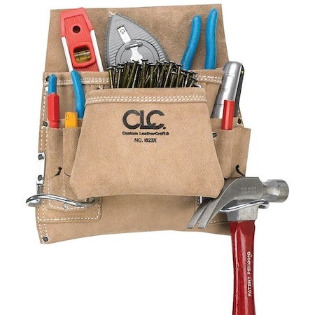 Clc Tool Works Series Nail/Tool Bag, 20 in W, 12 in H, 8-Pocket, Suede Leather, Tan I823X