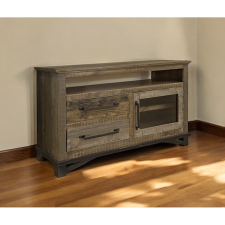 Homeroots 51" Brown Solid Wood Cabinet Enclosed Storage Distressed TV Stand 528720