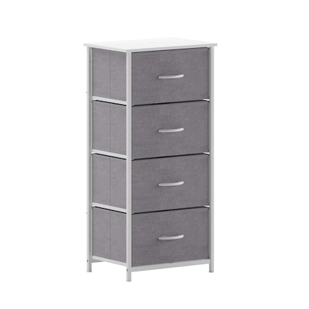 Flash Furniture Harris 4 Drawer Vertical Storage Dresser with White Cast Iron Frame, White Wood Top and Gray Easy P WX-5L203L-W-WH-GR-GG