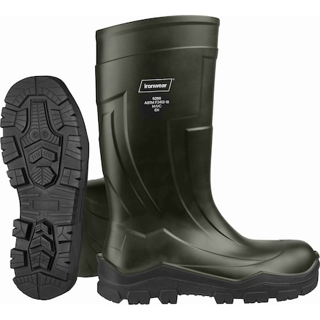 Ironwear 15" Polyurethane Waterproof Rubber Boots with Composite Toe, Green, 08 9296-G-08