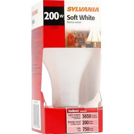 Sylvania Incandescent Bulb, 200 W, A21 Lamp, Medium E26 Lamp Base, 3650 Lumens, 2850 K Color Temp 13103