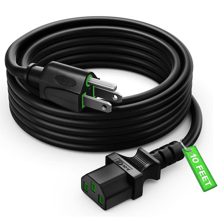 Maximm 10ft 16AWG Computer Monitor Power Cord NEMA 5-15P to IEC13, UL, Black C-BK-I-GRN-MONITOR-10FT
