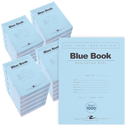 Roaring Spring Case of Exam Blue Books, 8.5" x 7", 6 Sheets/12 Pages, Wide Ruled with Margin, PK1000 77511cs