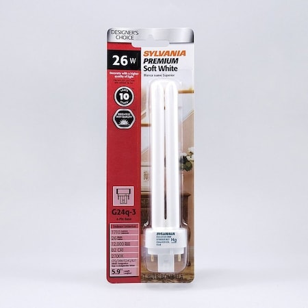 Sylvania Compact Fluorescent Bulb, 26 W, T4 Lamp, G24Q-3 Lamp Base, 1710 Lumens, 2700 K Color Temp 20941
