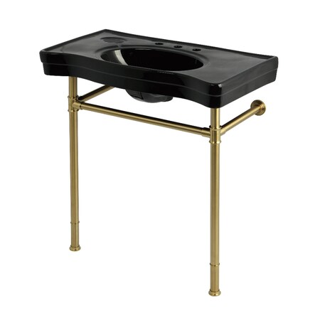 Kingston Brass 36" Ceramic Console Sink with Stainless Steel Legs, 8-Inch, 3-Hole, Black/Brushed Brass KVPB36198K87