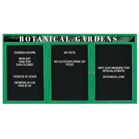 Aarco Outdoor Enclosed Directory w/ Al Frame Header, Powder Coated Green, 36''Hx72''W OADC3672-3HG