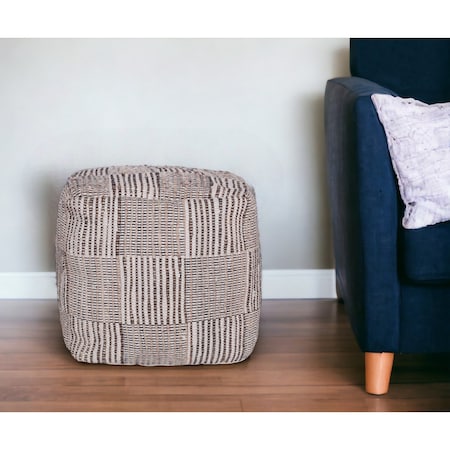 Homeroots 18" Brown Cotton Cube Geometric Pouf Ottoman 534112