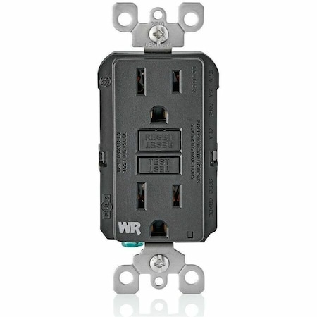 Leviton GFIRcptcl, 15A, 125VAC, Blk, Polycarbonate GFWR1-E