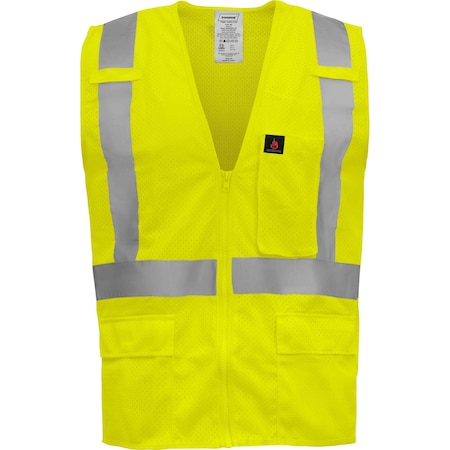 Ironwear Hi-Vis FR Safety Vest L Class 2 , Zipper 5 Pockets 1284FR-LZ-RD-LG