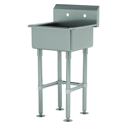 Advance Tabco Service sink splash mount faucet provision with stainless steel legs and flanged feet FC-FM-3119