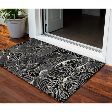 Homeroots 3' X 5' Black Ivory And Gold Abstract Washable Indoor Outdoor Area Rug 601032