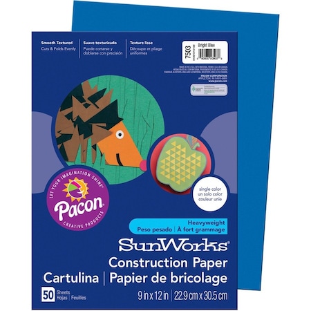 Pacon SunWorks, CONSTRUCTION PAPER, 58LB, 9 X 12, BRIGHT BLUE, 50PK 7503